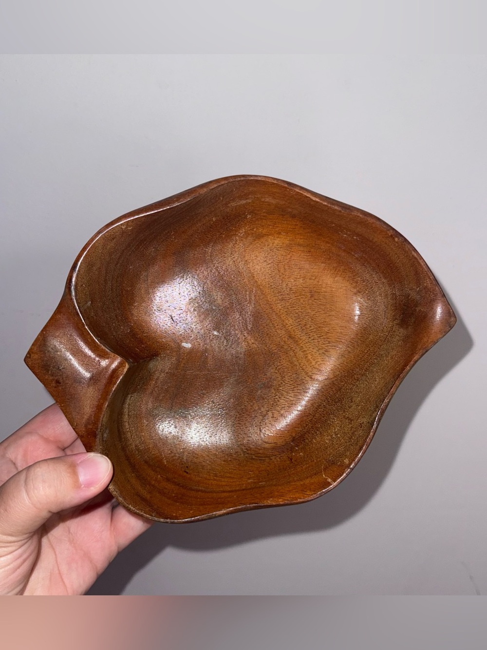 Vintage Blair Hawaii Koa Wood Hand Carved Leaf Bowl MCM Signed 8"